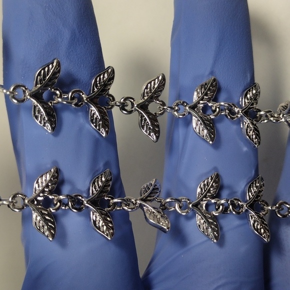 3.75 Inch Textured Metal Leaves Design Drop Dangle Earrings - Silver Tone Finish - Picture 9 of 9